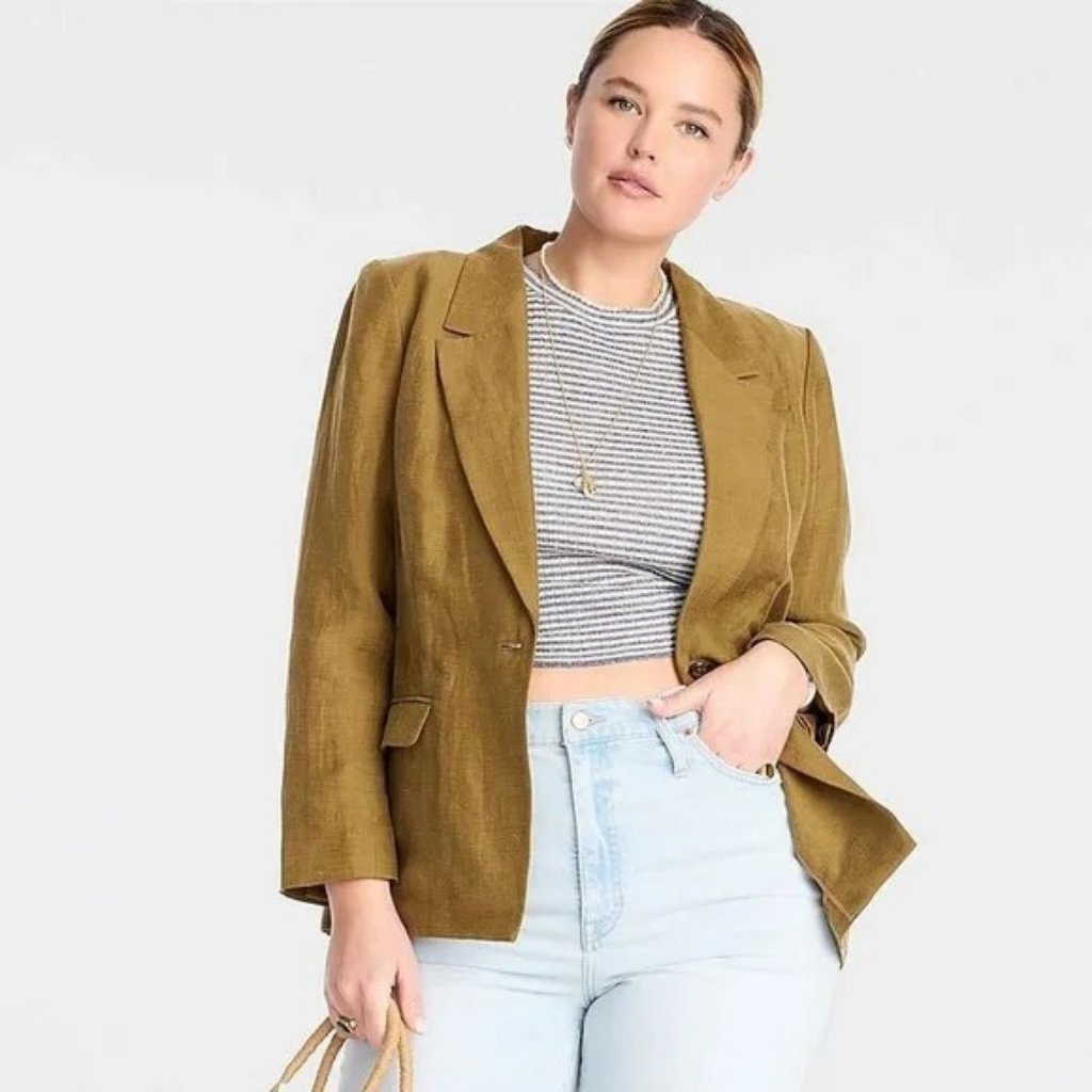 Nwot J. Crew Willa Linen Cupro Blazer In Moss Green Size 20